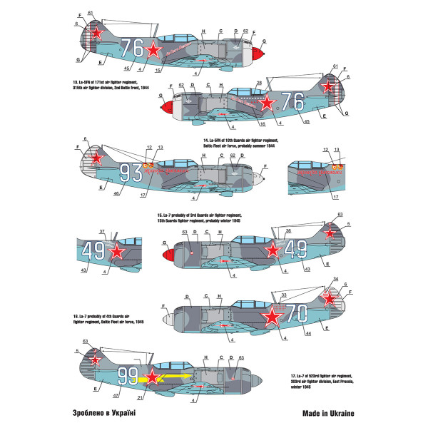 Decals Soviet interceptors Lavochkin fighters at war: LaGG-3, La-5/5F/5FN and La-7 1/72 Foxbot 72-070