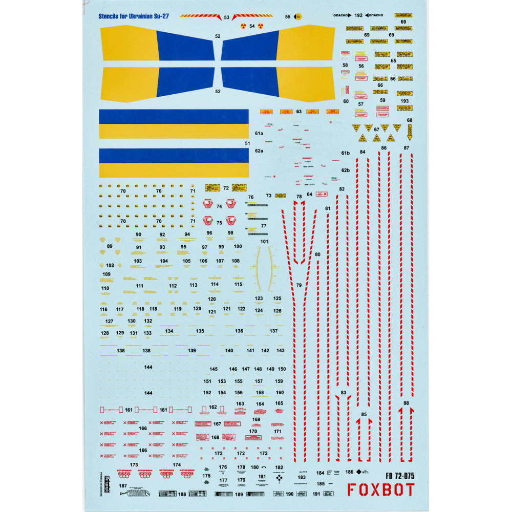 Decals Stencils for Su-27S/P & Su-27UB/UBM-1 Ukrainian Air Forces 1/72 Foxbot 72-075
