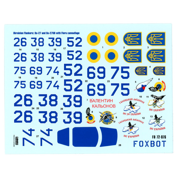 Decals Ukrainian Su-27 and Su-27UB with Flora camouflage  1/72 Foxbot 72-076