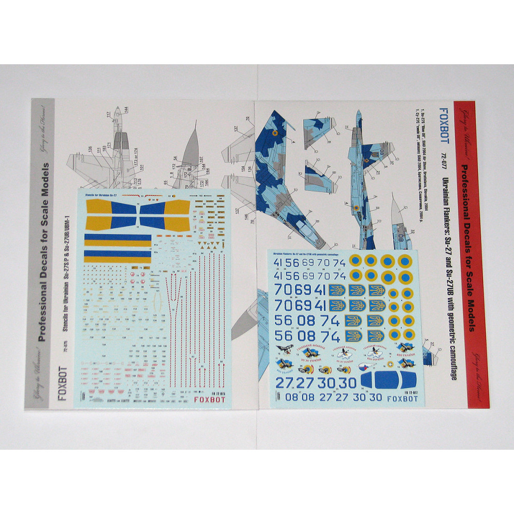 Decals Su-27 and Su-27UB Ukrainian Air Forces, with Geometric Camouflage  and Stencils 1/72 Foxbot 72-077T