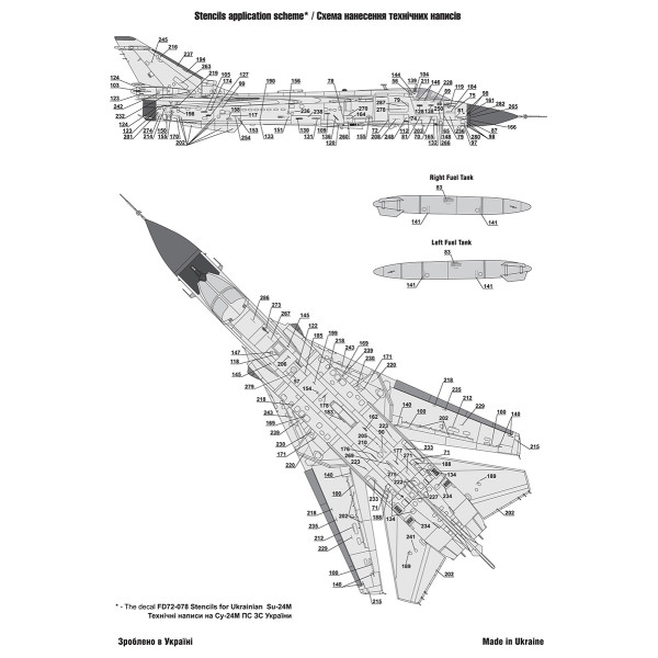 Decals  Sukhoi Su-24M, Ukrainian Air Force and Stencils 1/72 Foxbot 72-079T