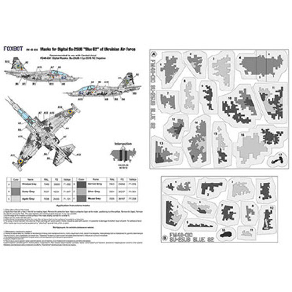  Masks for digital camouflage of Su-25UB Blue 62, Ukrainian Air Forces  1/48 Foxbot FM48-010