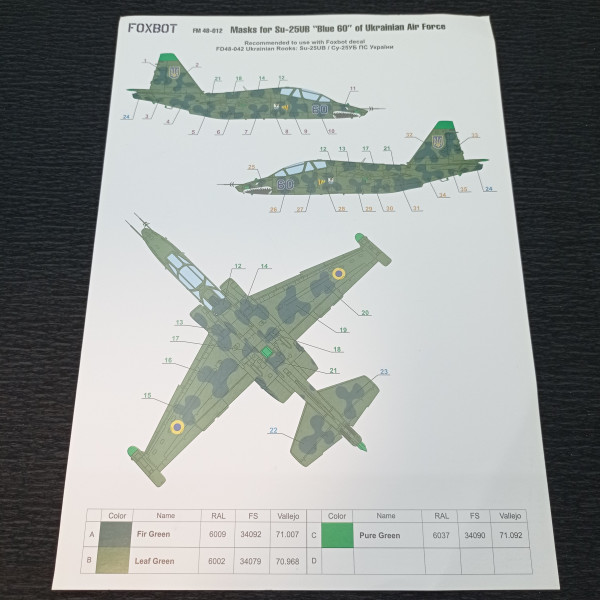 Маски для камуфляжу на Су-25УБ, Блакитний 60, ВПС України 1/48 Foxbot FM48-012