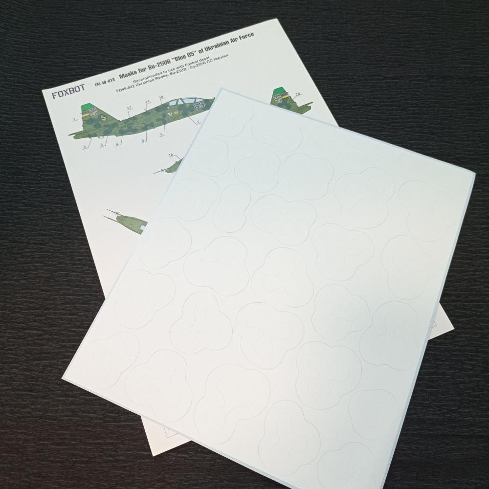Masks for Su-25UB Blue 65, Ukranian Air Forces, clover camouflage 1/48 Foxbot FM48-013 Masks for Su-25UB Blue 65, Ukranian Air Forces, clover camouflage 1/48 Foxbot FM48-013