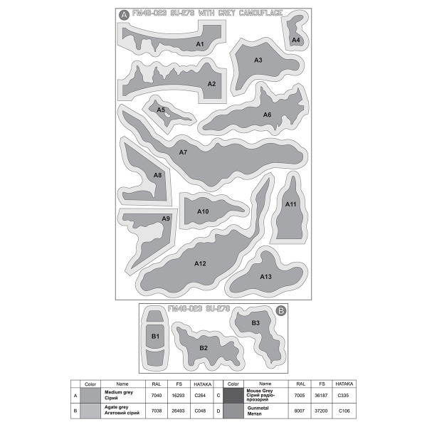 Masks for Sukhoi Su-27S, Ukrainian Air Forces, Grey camouflage 1/48 Foxbot FM48-023