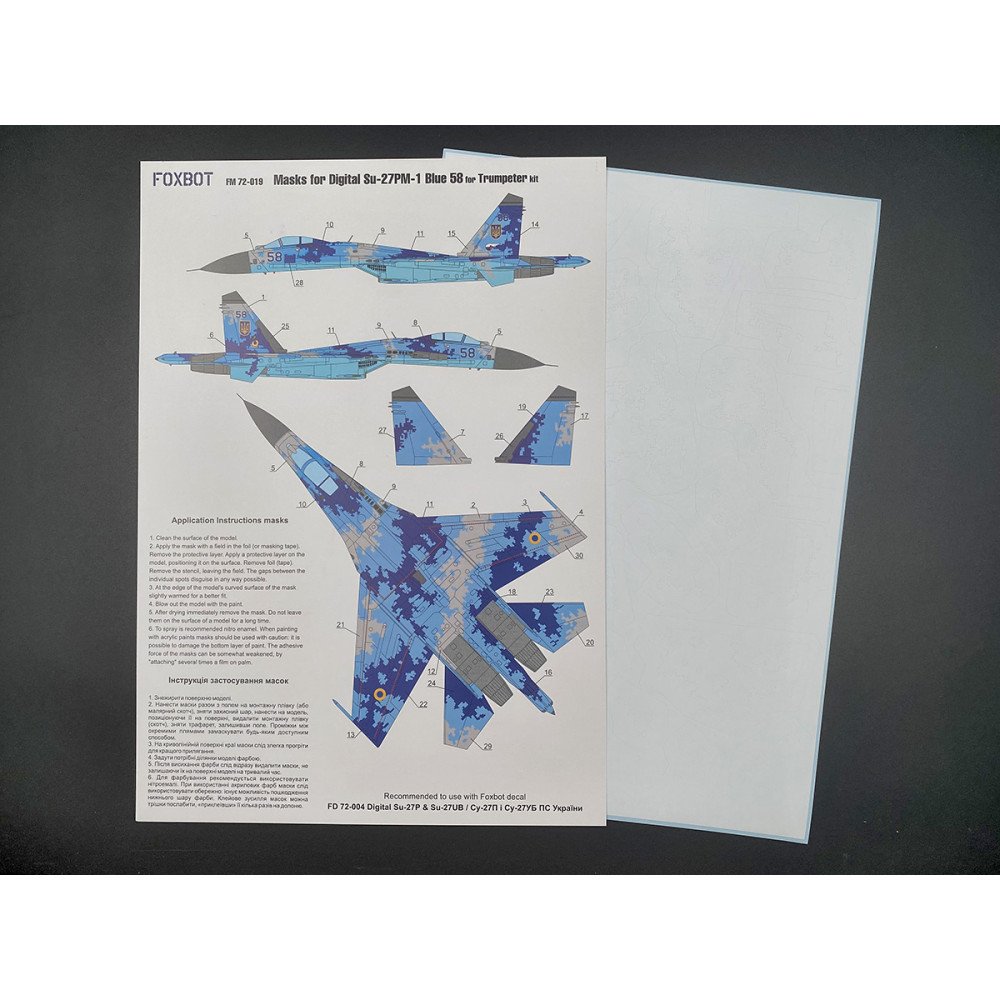Masks for digital camouflage of Su-27 “Blue 58” Ukrainian Air Force 1/72 Foxbot FM72-019