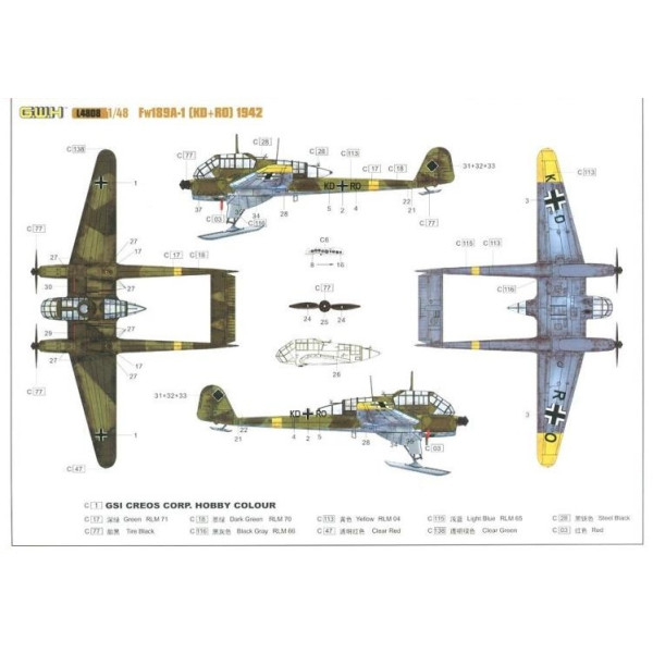German Fw 189A-1 with sonderaktion schneekufen WWII  1/48 Great Wall Hobby GWH L4808