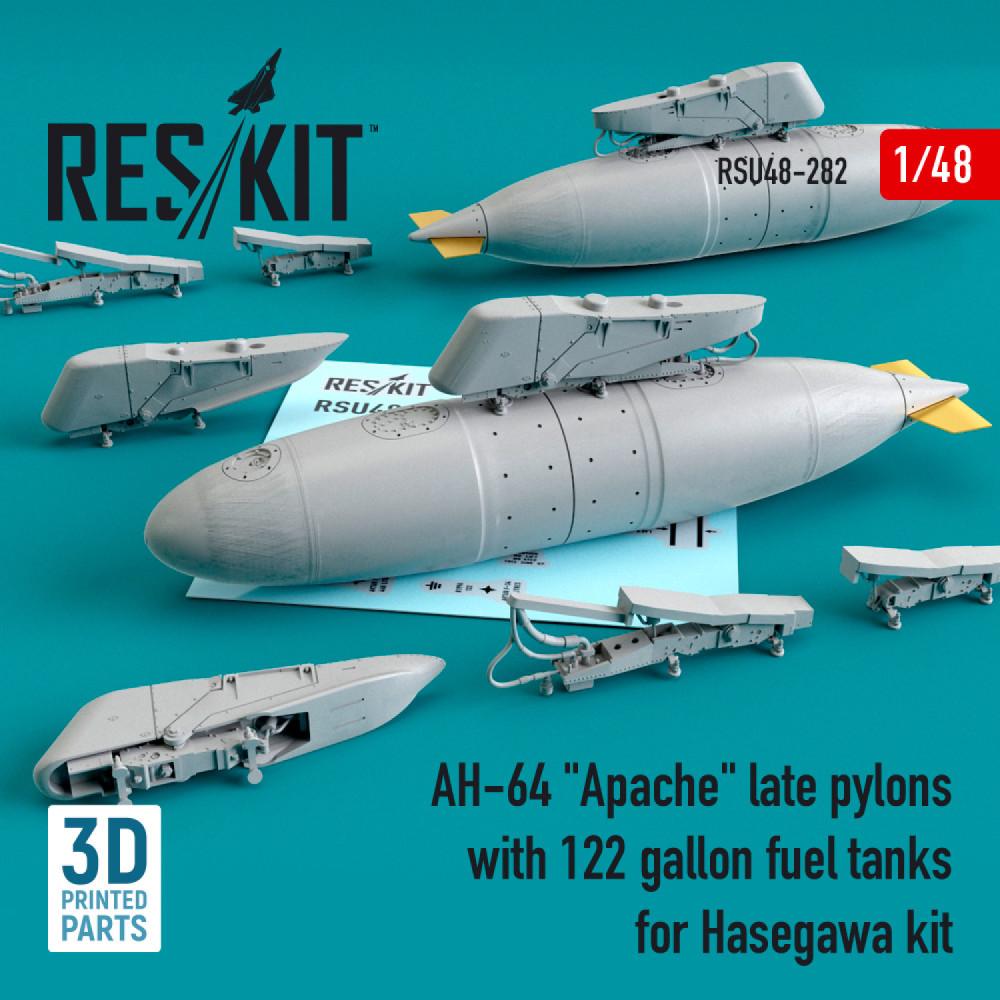 AH-64 "Apache" late pylons with 122 gallon fuel tanks for Hasegawa kit (3D Printed) 1/48 ResKit RSU48-0282