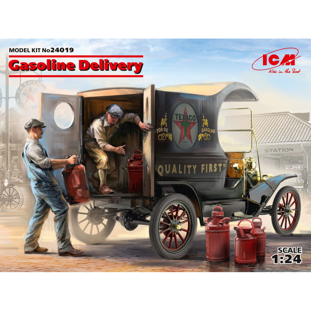 Gasoline Delivery, Model T 1912 Delivery Car with American Gasoline Loaders 1/24  ICM 24019