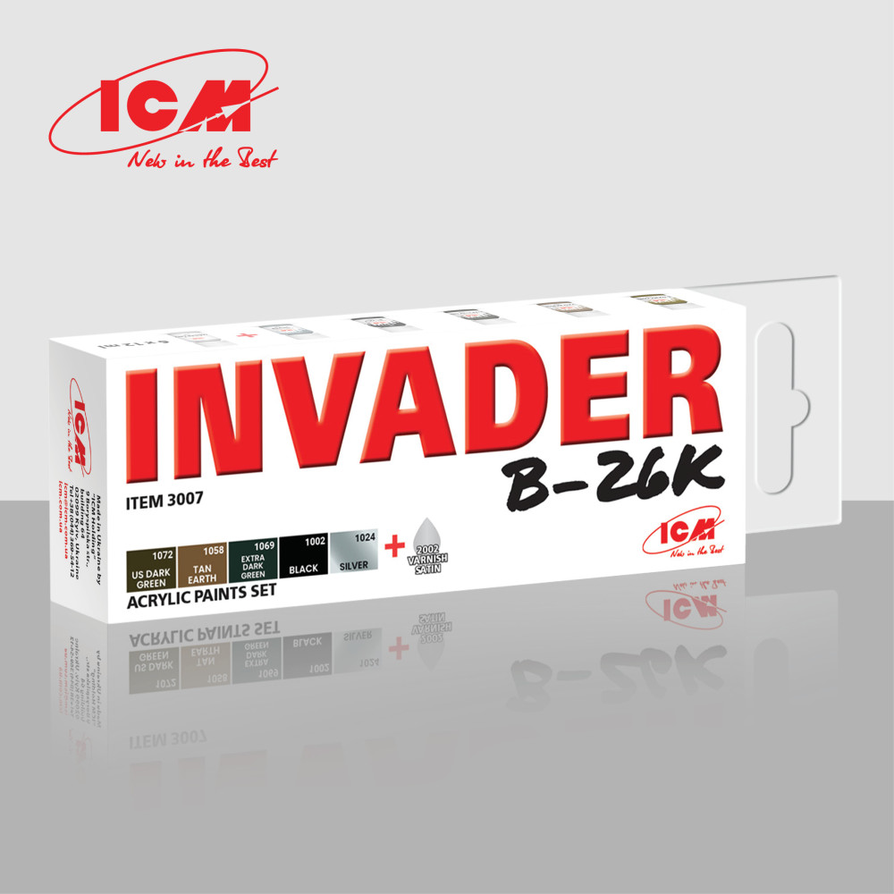 A set of paints for Invader B-26K aircraft, 6 pcs. ICM 3007