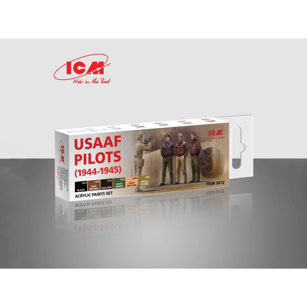 Acrylic paint set for USAAF Pilots (1944-1945) 6 pcs. ICM 3012