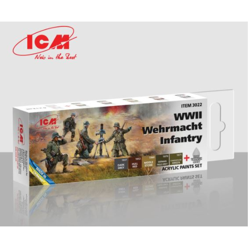 Acrylic Paint Set for WWII Wehrmacht Infantry 6 pcs. ICM 3022
