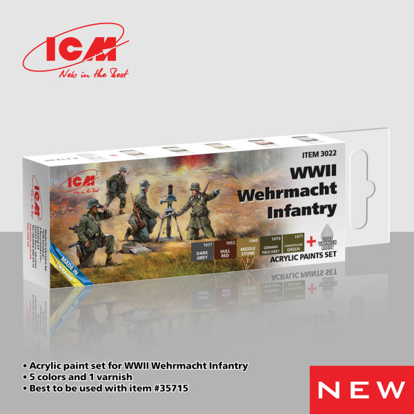 Acrylic Paint Set for WWII Wehrmacht Infantry 6 pcs. ICM 3022
