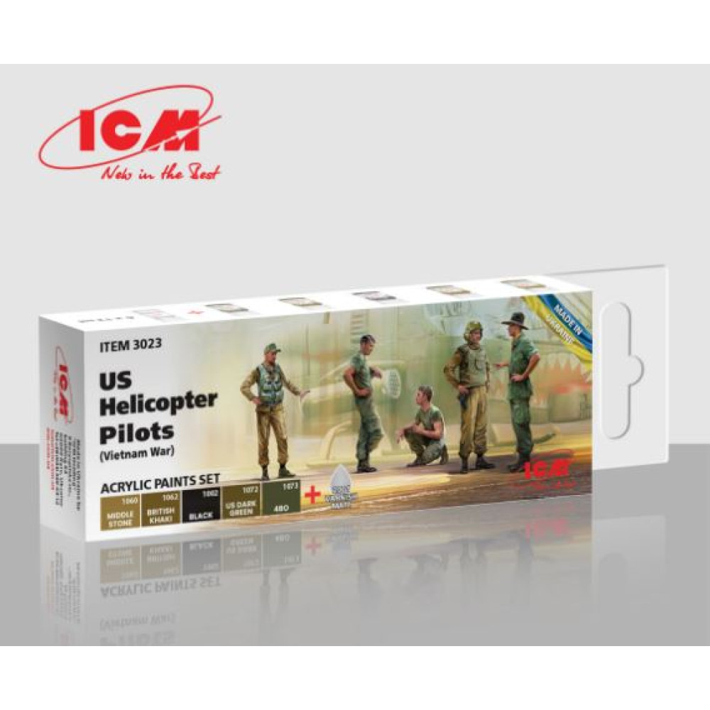 Acrylic Paint Set for US Helicopter Pilots (Vietnam War) 6 pcs. ICM 3023