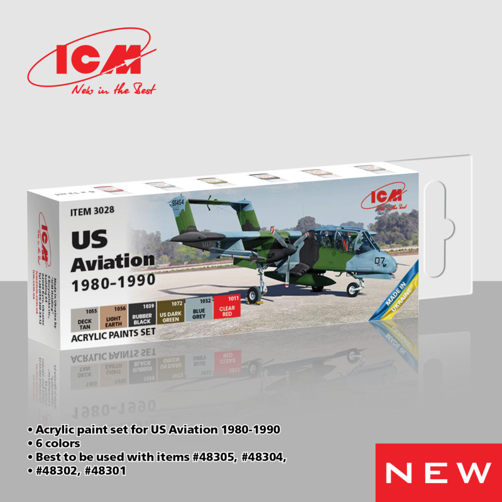 Acrylic paint set for US Aviation 1980 – 1990. 6 pcs. ICM 3028