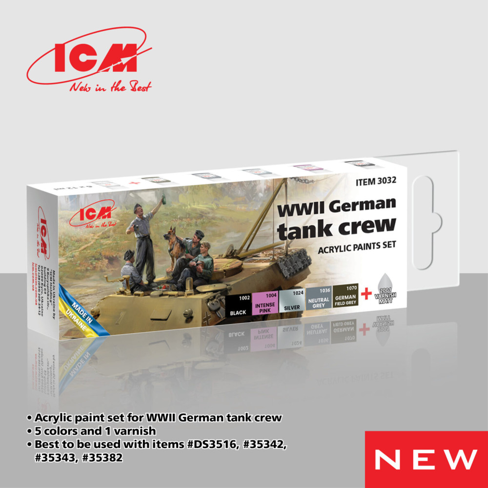 Acrylic paint set for WWII German tank crew 6 pcs. ICM 3032
