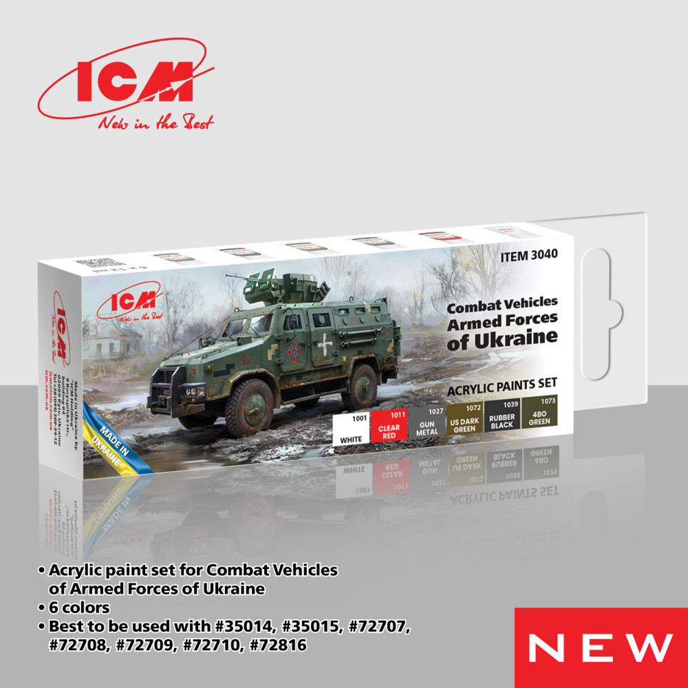 Acrylic paints set for Combat Vehicles Armed Forces of Ukraine  6 pcs. ICM 3040