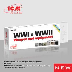 Acrylic paint set for WWI & WWII Weapon and equipment  6 pcs. ICM 3043