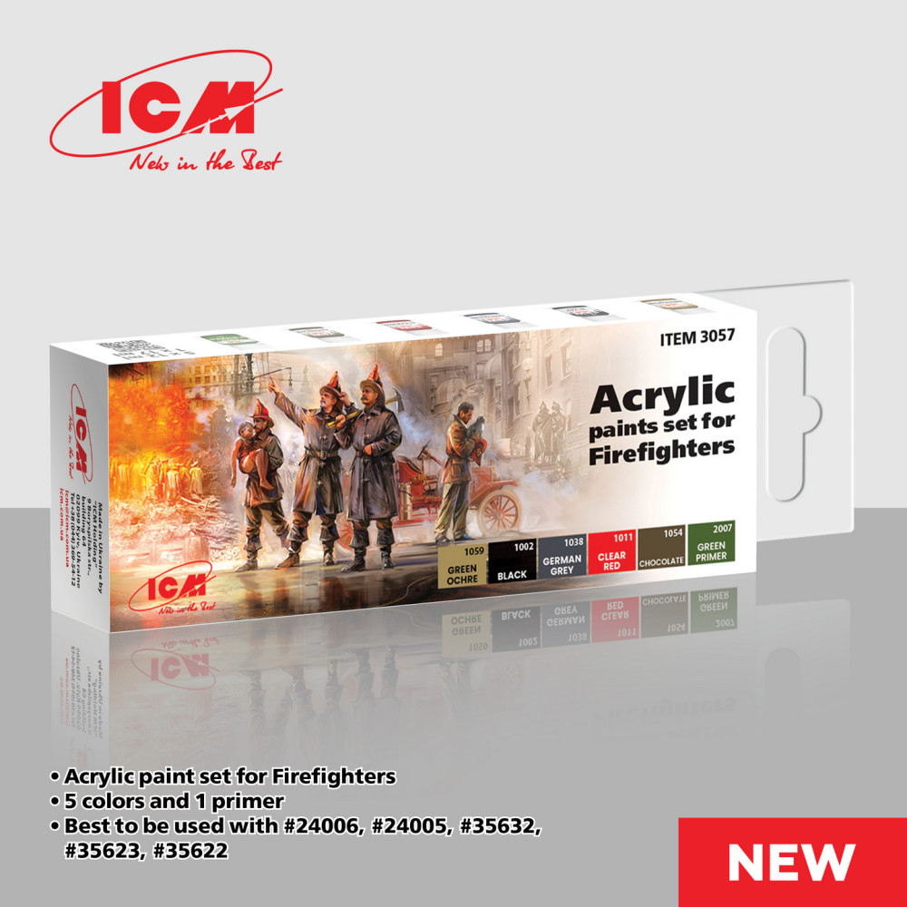 Acrylic paints set for Firefighters 6 pcs. ICM 3057
