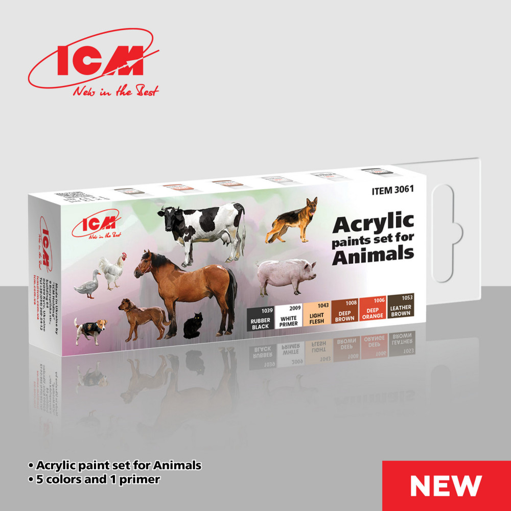 Acrylic paints set for Animals 6 pcs. ICM 3061
