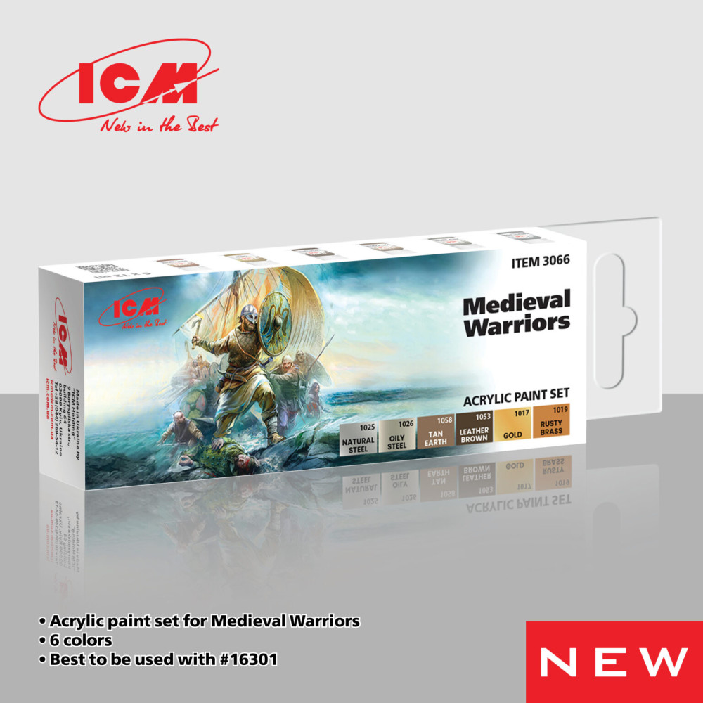 Acrylic paints set for Medieval Warriors 6 pcs. ICM 3066