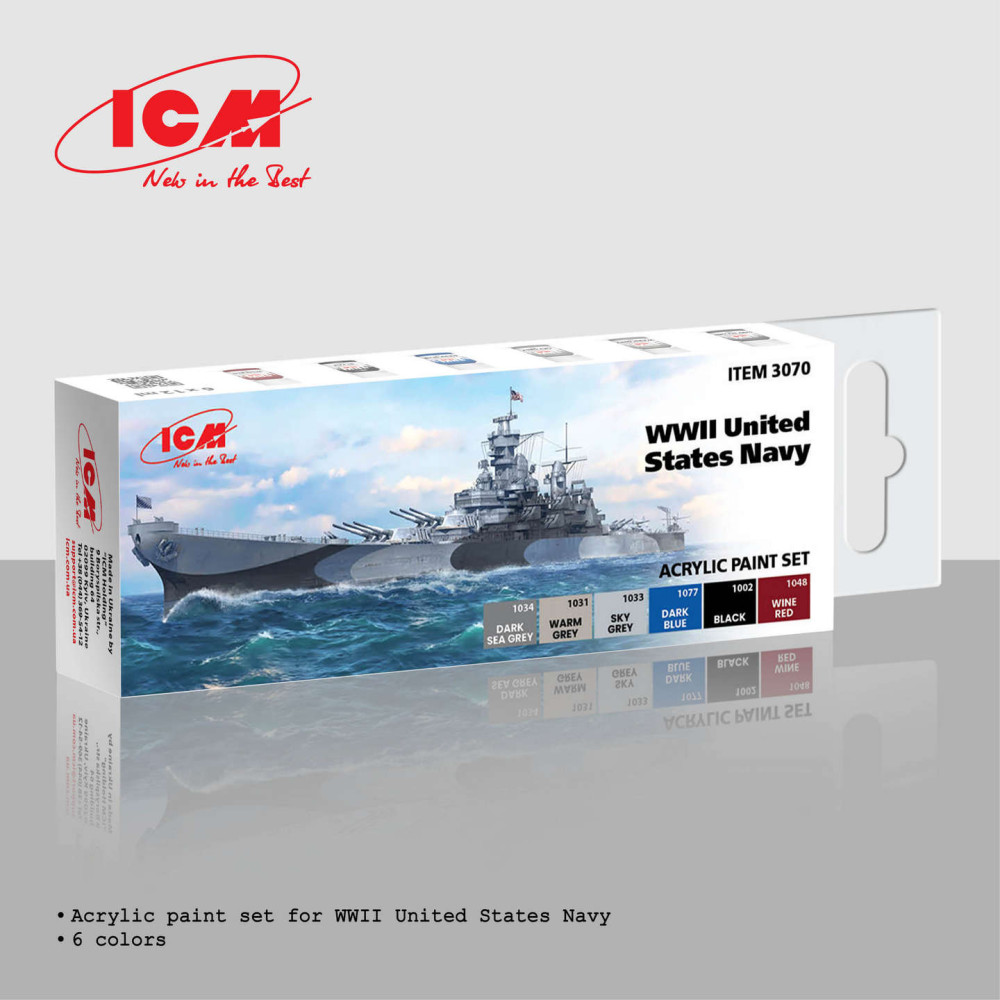 Acrylic paint set for WWII United States Navy 6 pcs. . ICM 3070