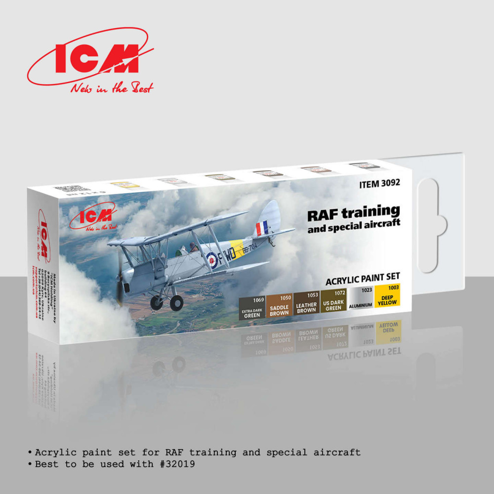 Acrylic paint set for RAF training and special aircraft 6 pcs. . ICM 3092