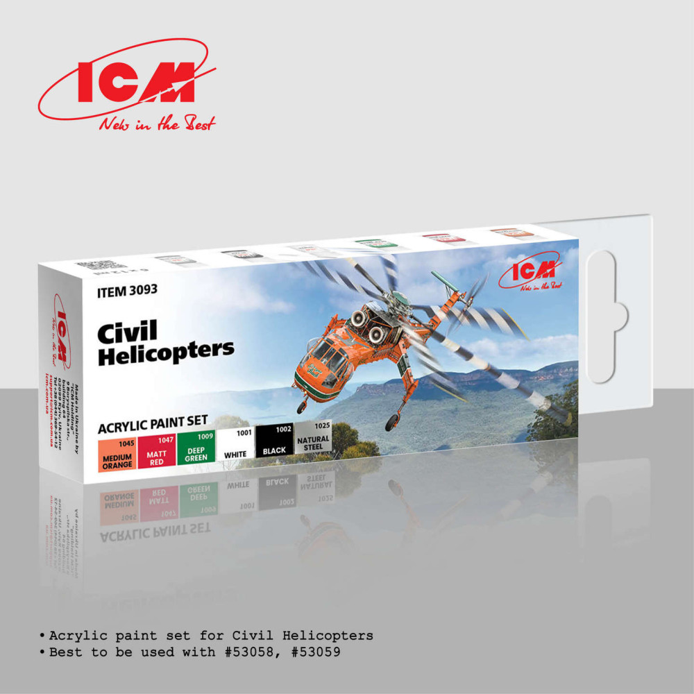 Acrylic paints set for Civil Helicopters (6 х12 ml) ICM 3093