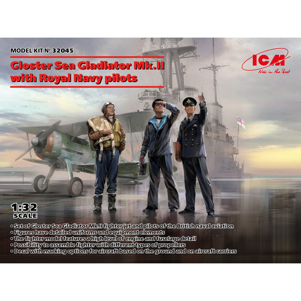 Gloster Sea Gladiator Mk.II з пілотами Королівського флоту II МВ 1/32 ICM 32045