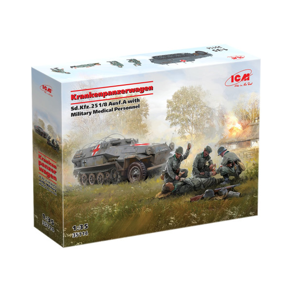 Sd.Kfz.251/8 Ausf.A, німецький санітарний бронетранспортер 2СВ з медичним персоналом 1/35  ICM 35114