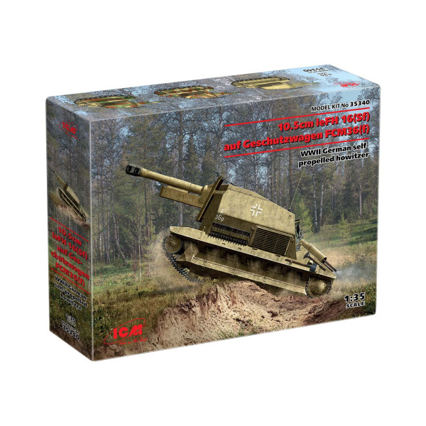 Німецька самохідна гаубиця ІІ СВ, 10.5cm leFH 16(Sf) auf Geschutzwagen FCM36 (f) 1/35 ICM 35340