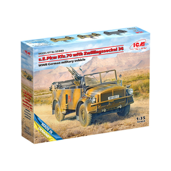 Німецька військова машина s.E.Pkw Kfz.70 зі зенітним кулеметом Zwillingssockel 36, Друга світова війна 1/35 ICM 35503