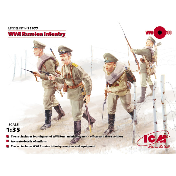 WWI Russian Infantry, (4 figures) 1/35 ICM 35677