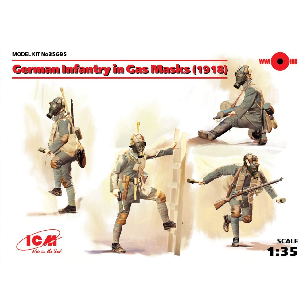 German Infantry in Gas Masks (1918) (4 figures) 1/35 ICM 35695