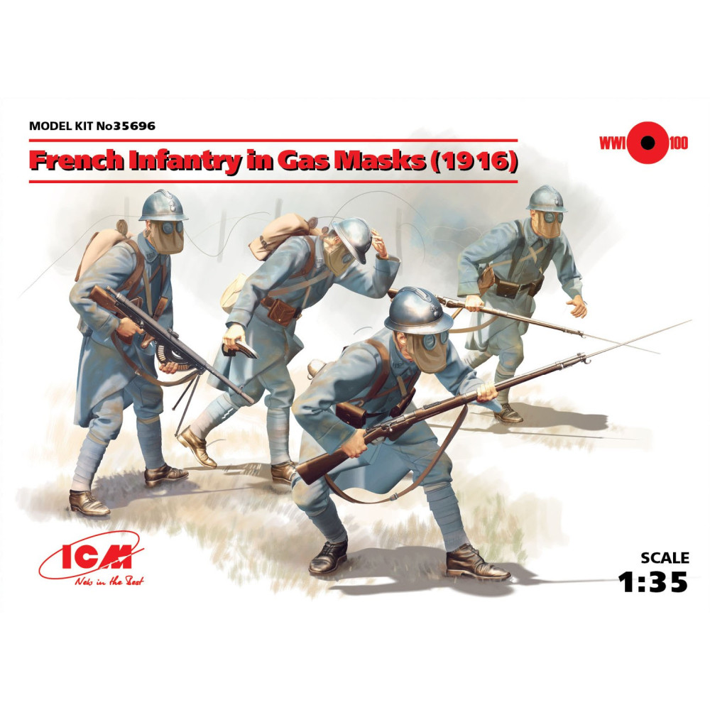 French Infantry in Gas Masks (1916) (4 figures) 1/35 ICM 35696