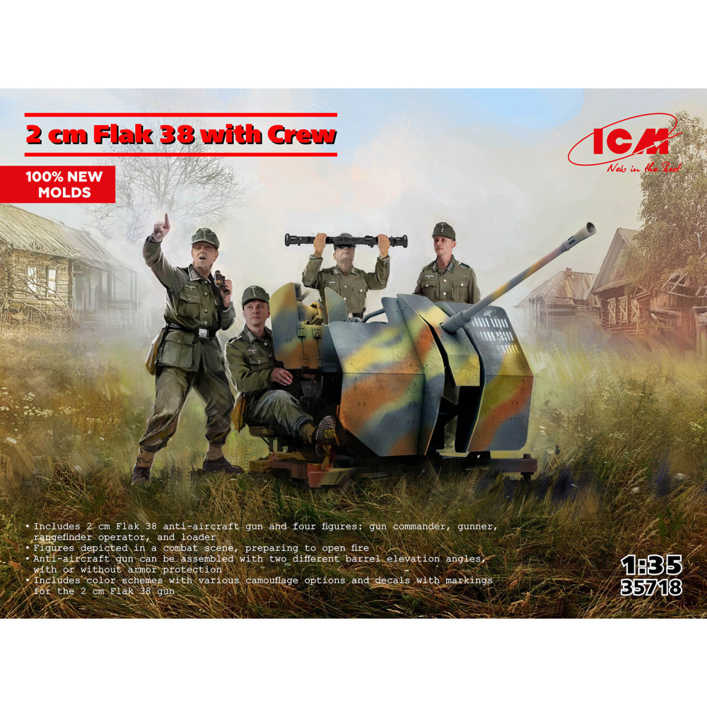  2 cm Flak 38  WWII German AA Gun with Crew 1/35 ICM 35718