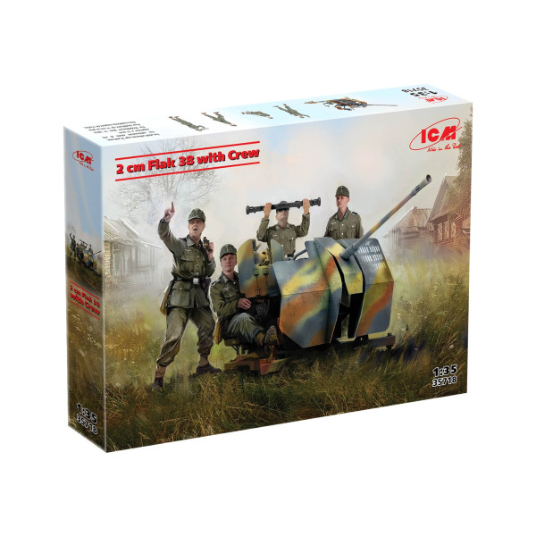  2 cm Flak 38  WWII German AA Gun with Crew 1/35 ICM 35718
