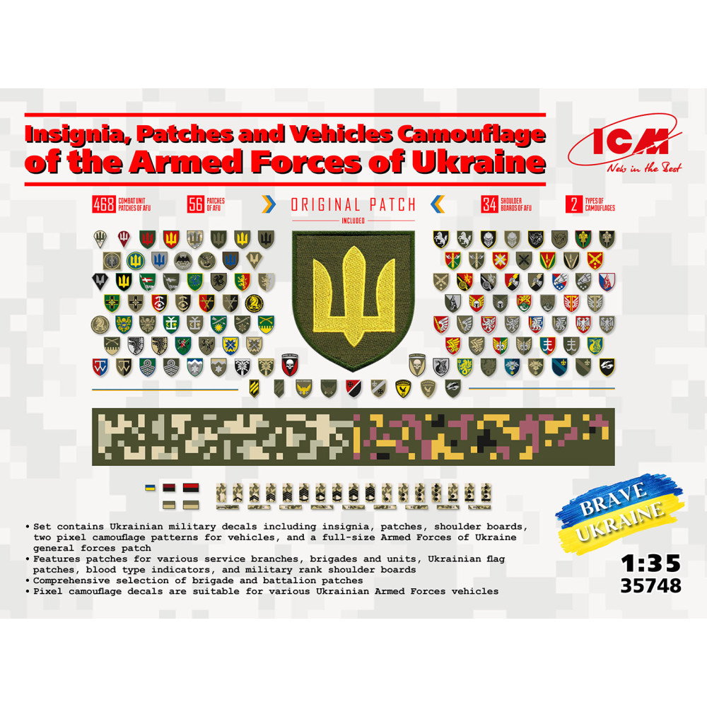 Decal Insignia, patches and camouflage of equipment, Armed Forces of Ukraine 1/35 ICM 35748