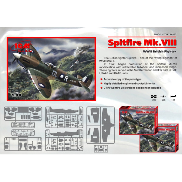 Спітфайр Mк VIII, винищувач ВПС Великобританії ІІ Св.в. 1/48  ICM 48067