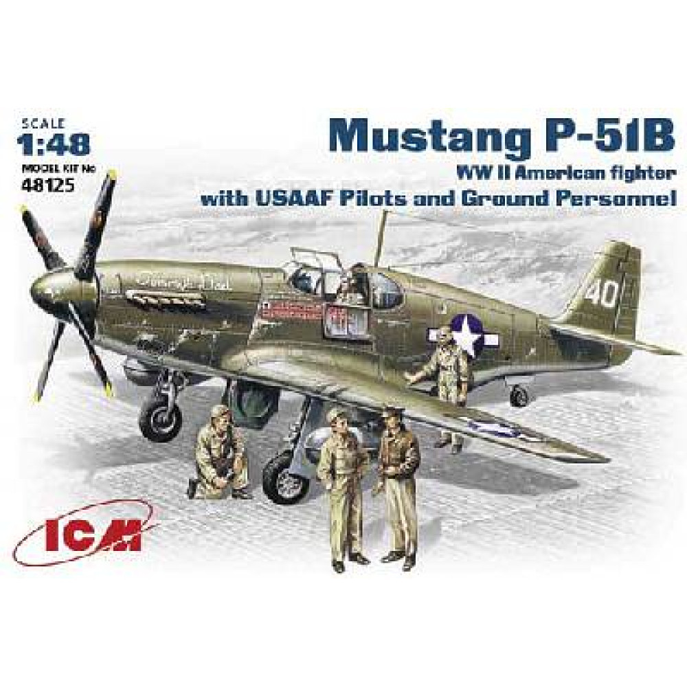 Мустанг Р-51 В, амер. Винищувач. з пілотами і техніками 1/48  ICM 48125