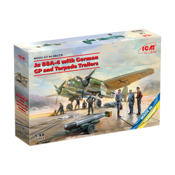 Ju 88A-4 з німецьким наземним персоналом і торпедними причепами 1/48  ICM 48229