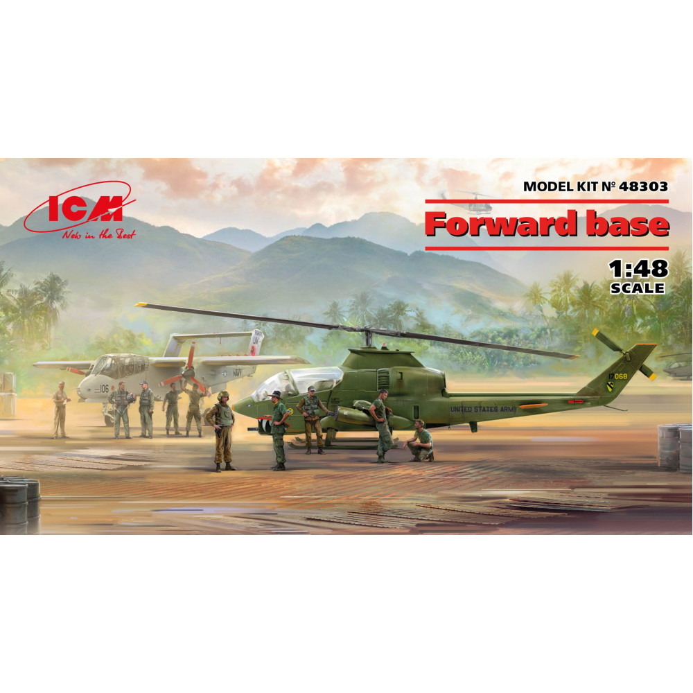 "FORWARD BASE" Cobra AH-1G + Bronco OV-10A with pilots and ground personnel 1/48 ICM 48303