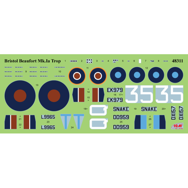 Bristol Beaufort Mk.IA з пілотами ВПС  WWII 1/48 ICM 48313