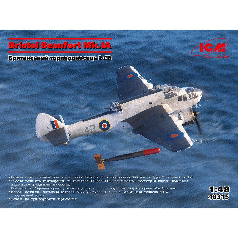 Bristol Beaufort Mk.IA WWII British torpedo bomber 1/48 ICM 48315