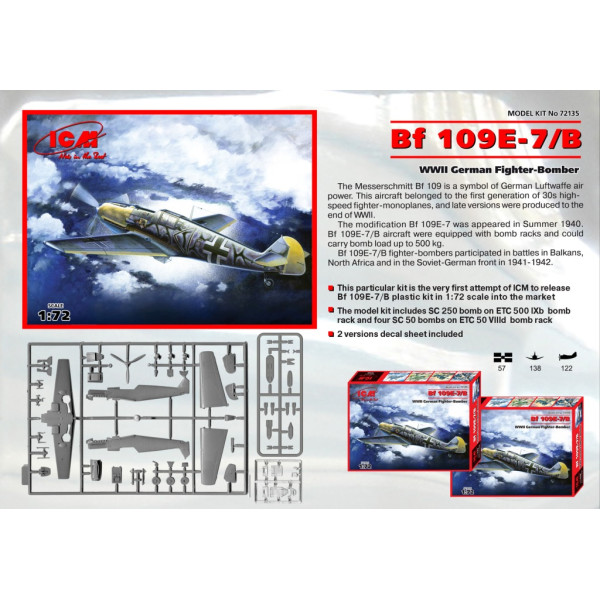Bf 109E-7 / B Німецький винищувач-бомбардувальник II МВ 1/72 ICM 72135
