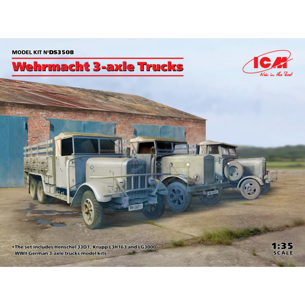 3-осні вантажні автомобілі Вермахту (Henschel 33D1, Krupp L3H163, LG3000) 1/35 ICM DS3508