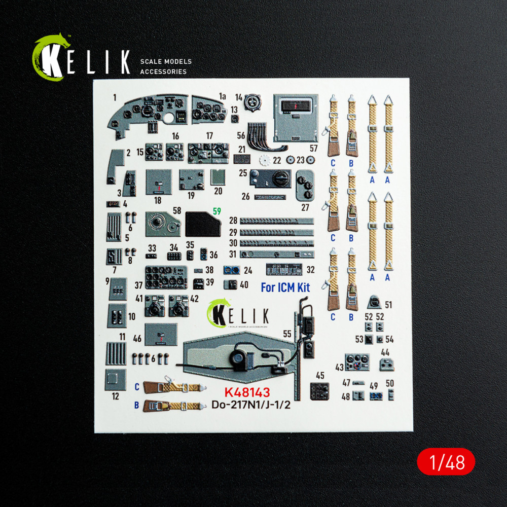 Do-217 N/J - interior 3D decals for ICM kit 1/48 Kelik K48143