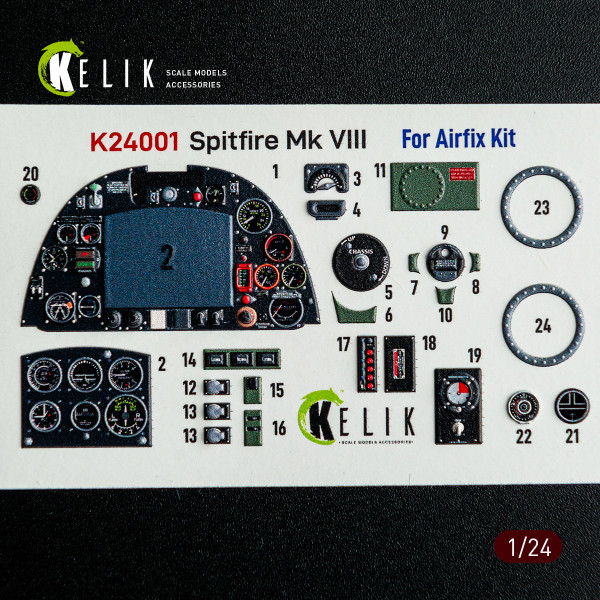 Spitfire Mk VIII - 3D Декаль Інтер'єр для набору AirFix 1/24 Kelik K24001