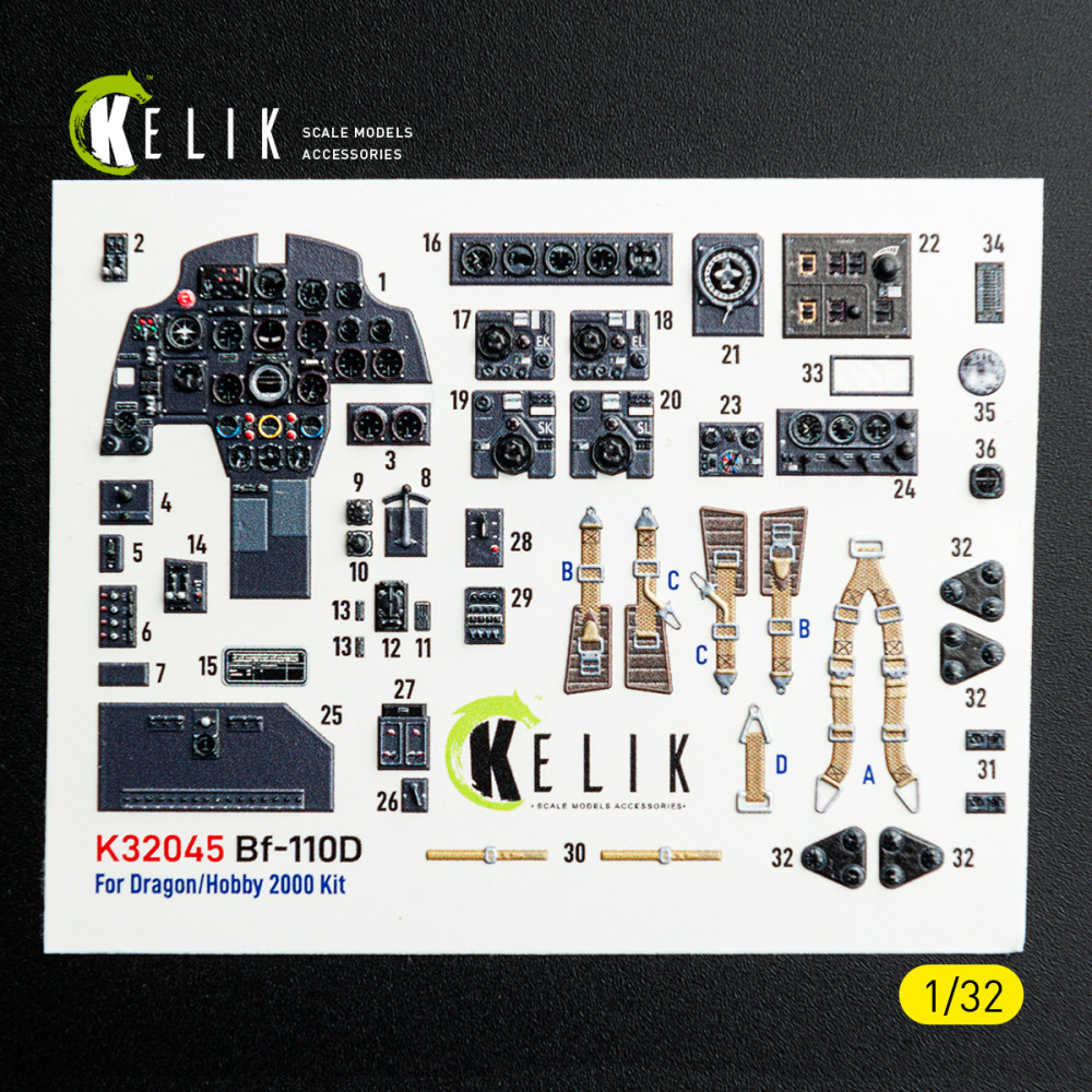 Bf-110D - interior 3D decals for Dragon/Hobby 2000 kit 1/32 Kelik K32045