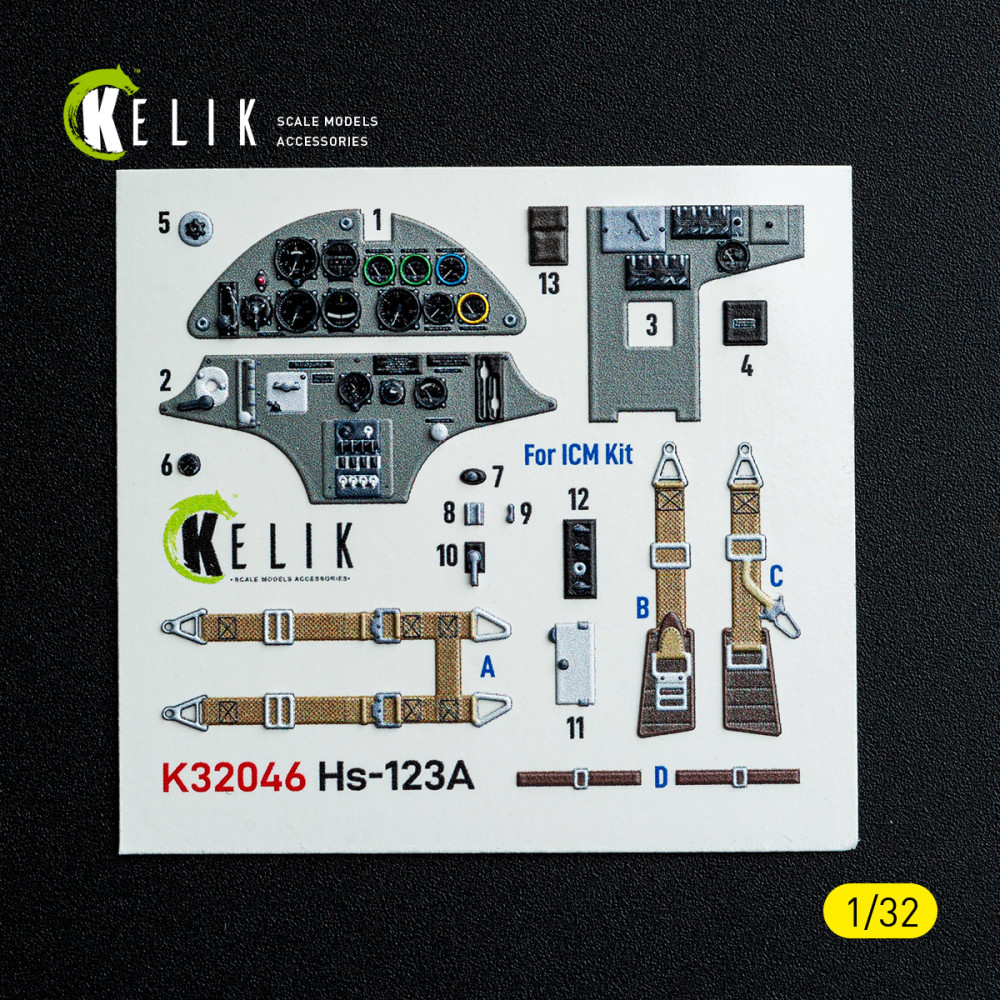 Hs-123A-1 - 3D Декаль ІНТЕР'ЄР для комплекту ICM 1/32 Kelik K32046